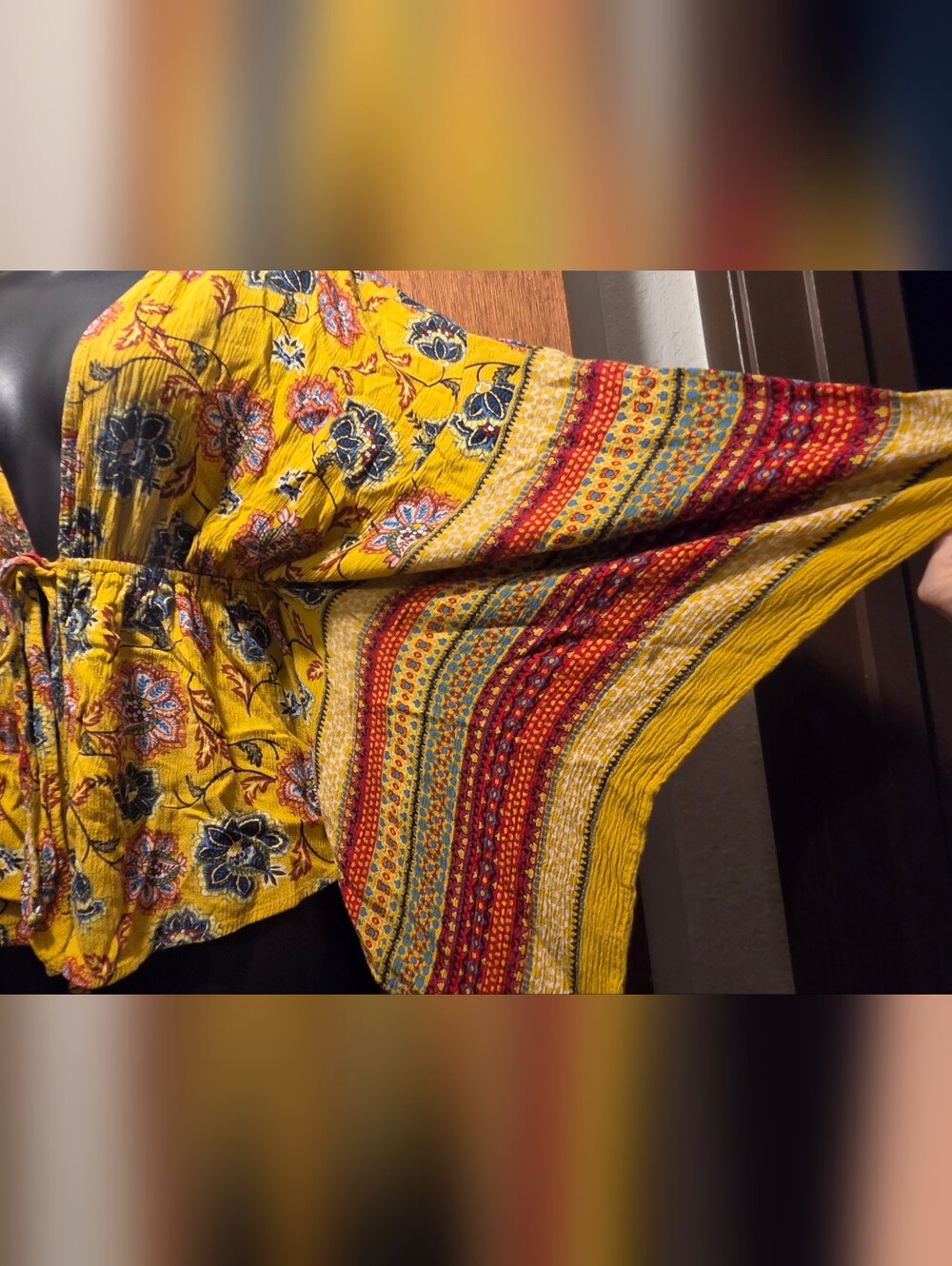 Anthropologie Liberty Love Mustard Floral Tie-Front Tunic SzS - Picture 5 of 7
